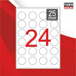 Αυτοκόλλητες Ετικέτες Typotrust Α4 25Φύλλα Στρογγυλές Λευκές 40mm TL2431-25