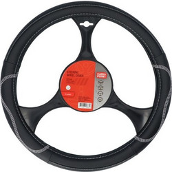 Carpoint Κάλυμμα Τιμονιού Από Δερματίνη (breathable Pu leather) Για Τιμόνια Διαμέτρου 37-39cm Μαύρο Με Γκρι Ραφή (2561506)