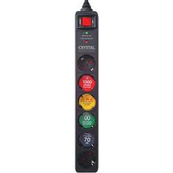 Crystal Audio CP6-1300-70 Πολύπριζο Ασφαλείας 6 Θέσεων με Διακόπτη και Καλώδιο 1.5m Μαύρο