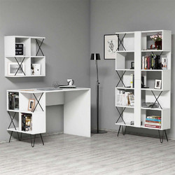 Hanah Home Γραφείο Με Βιβλιοθήκη Και Ραφάκι Extra (Σετ 3Τμχ) 845HCT3831 120x60x78,8/90x22x167,3/60x24x60cm White