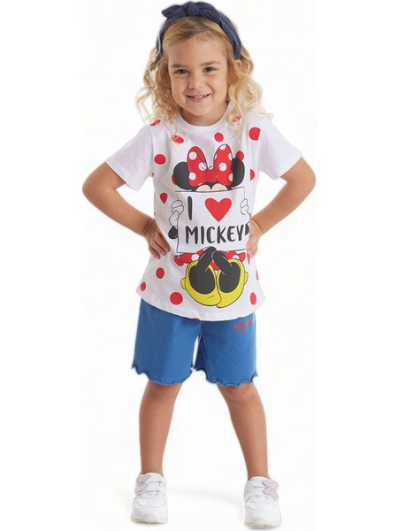 Minnie Loves Mickey Παιδική Πιτζάμα Βαμβακερή Καλοκαιρινή Μπλε Λευκή MN19602