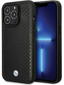 BMW Leather Diamond Pattern Back Cover Black (iPhone 14 Pro)