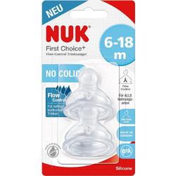 Nuk First Choice+ Θηλή Σιλικόνης για Μπιμπερό 6m+ Ρυθμιζόμενης Ροής 2τμχ 10.721.329