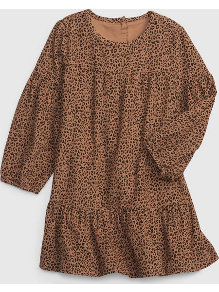 Καφέ Νηπιακό Printed Κοτλέ Φόρεμα neutral cheetah brown