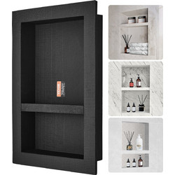 VEVOR ντουζιέρα έτοιμη για πλακάκια 40,64 x 60,96 εκ. Διπλό ράφι οργάνωσης, τετράγωνες γωνίες στον τοίχο εσοχή, σφραγισμένη προστασία μοντέρνα θέση αποθήκευσης σαπουνιού για μπάνιο ντους, μαύρο