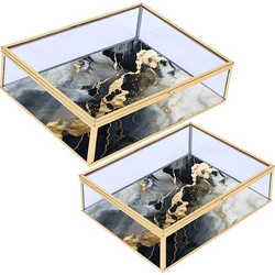 Σετ 2 τεμ. Γυάλινη Μπιζουτιέρα Marble 20 / 23 εκ. Zaros HE405