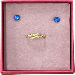 Farma Bijoux Earrings Blue Crystals 6.2mm & Ring Golden Spiral