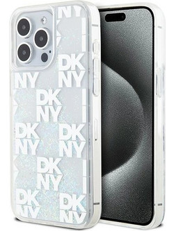 DKNY Liquid Glitter Multilogo case for iPhone 15 Pro Max - white