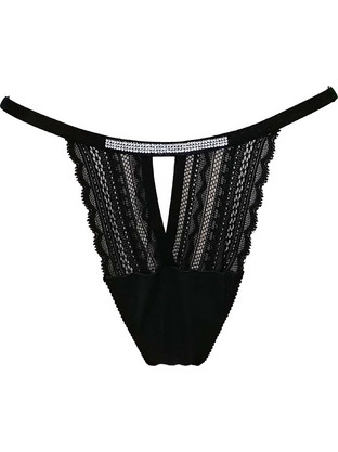 ΓΥΝΑΙΚΕΙΟ SLIP STRING ΜΕ ΔΑΝΤΕΛΑ ΚΑΙ ΣΤΡΑΣ 225 VANILYA SECRET 378 - ΜΑΥΡΟ