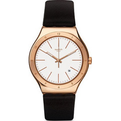 Swatch Ανδρικό Ρολόι με Καφέ Δερμάτινο Λουράκι YWG405