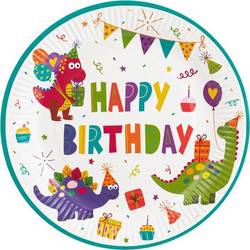 Πιάτα Πάρτι Χάρτινα Μικροί Δεινόσαυροι Happy Birthday 23cm - 6 τμχ