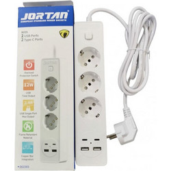 Πολύπριζο 3 Θέσεων με 2 USB-A, USB-C, Διακόπτη και Καλώδιο Jortan RL-QT-3 (2m)