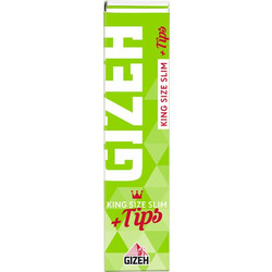 GIZEH Χαρτάκια Green Super Fine King Size Slim + Tips - Μαγνητικό Κλείσιμο