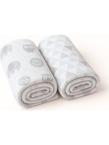 KikkaBoo Owls Κουβέρτα Αγκαλιάς Fleece 70x80 Λευκή Γαλάζια 2τμχ