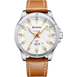Curren Ανδρικό Ρολόι με Καφέ Δερμάτινο Λουράκι 8376 Brown/White