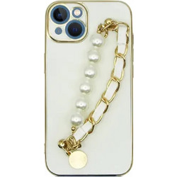 Vivid Silicone Pearl Chain Holder Back Cover White / Gold (iPhone 13)