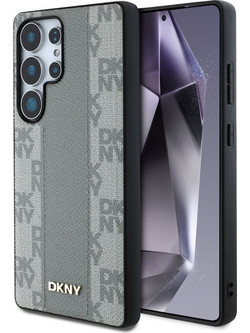 DKNY Leather Checkered Pattern MagSafe Case for Samsung Galaxy S25 Ultra - Gray