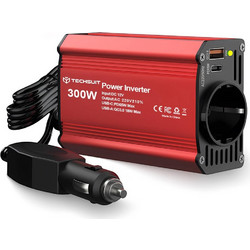 Techsuit - Car Power Inverter Flexicarvolt (IA1) - Type-C, USB-A, Pocket Socket, PD65W, 300W - Red