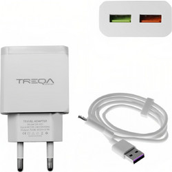 Treqa CH-631-TC Φορτιστής με Καλώδιο USB-C με 2 Θύρες USB-A White