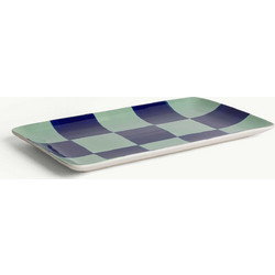 Coincasa κεραμική πιατέλα με καρό σχέδιο 36 x 20 cm - 007469583 Μπλε