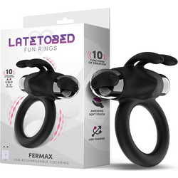 LateToBed Fermax Rabbit Vibrating Ring Ελαστικό Δαχτυλίδι Πέους Σιλικόνης με Δόνηση Μαύρο