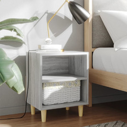 vidaXL Κομοδίνο Γκρι Sonoma 40 x 30 x 50 εκ. με Μασίφ Ξύλινα Πόδια 813100