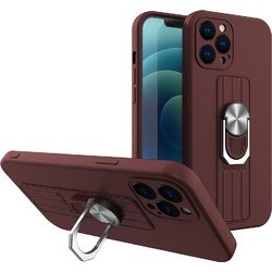 Ring Case silicone case with finger grip and stand for Samsung Galaxy S21 Ultra 5G brown