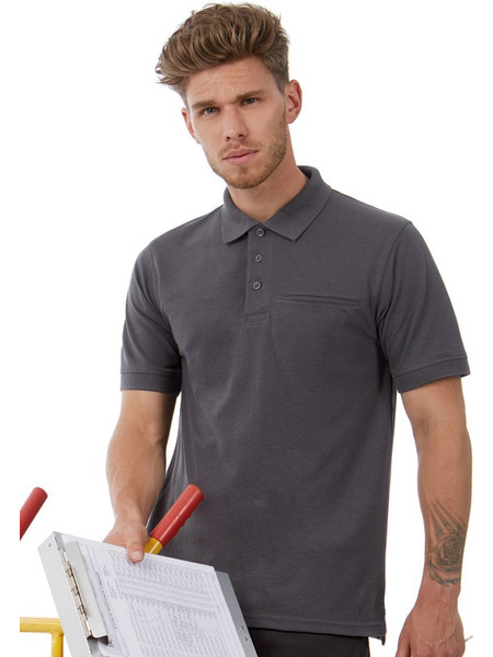 B&C Collection Workwear PUC11 Ανδρική Μπλούζα Polo με Τσέπη Dark Grey