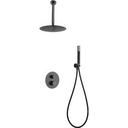 Εντοιχιζόμενο Πλήρες Σετ Λουτρού Imex PVD Black Gun Metal Θερμοστατικός Μίκτης 2 Εξόδων Κώδ. Οροφής Inox & Τηλ. (GTQ038/BGM)