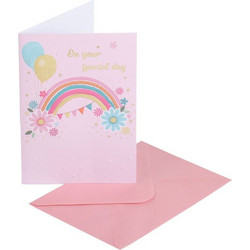 Ευχετήρια Κάρτα Γενεθλίων Ροζ Rainbow Μπαλόνια Foil On your Special Day 12x17cm & Φάκελος