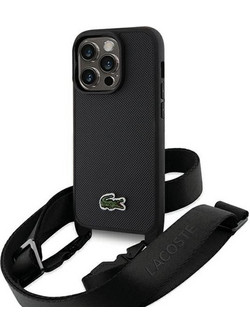 LACOSTE Iphone 15 Pro 6.1 Black Hardcase With Iconic Petit Pique Crossbody Design - (LCHCP15LSPVCK)