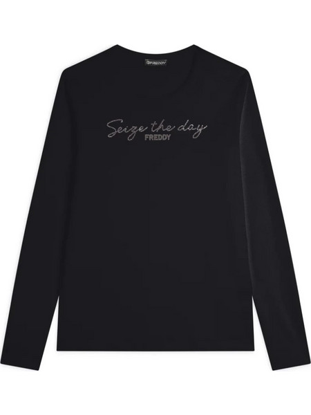 Freddy long-sleeve t-shirt with a logo and lettering in rhinestones F4WCXT3-N