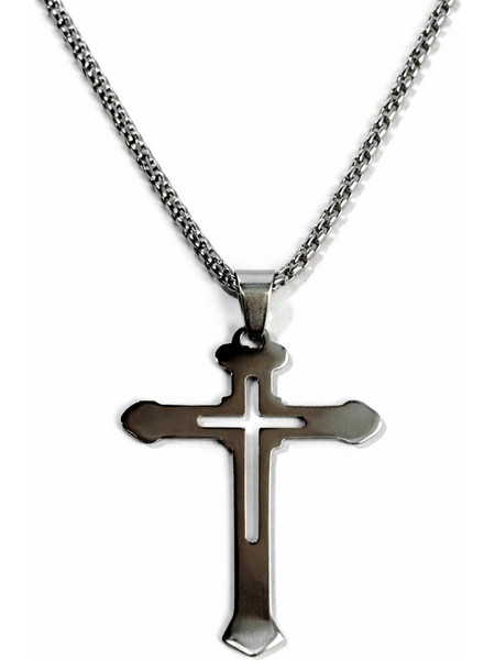 Ghetto Men's Stainless Steel Cross Necklace | Silver Finish