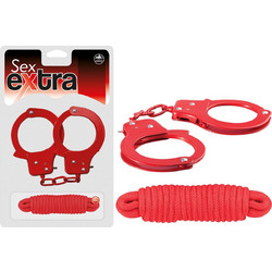 NMC Sex Extra Cuffs + Love Rope BDSM Set Κόκκινο