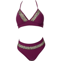 Eugenia Bikini Set Γυναικείο Σετ Μπικίνι Τριγωνάκι σε Μωβ χρώμα με Λεόπαρ Διαφάνειες Μωβ