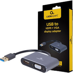 CABLEXPERT 4K USB TO HDMI + VGA DISPLAY ADAPTER SPACE GREY RETAIL PACK