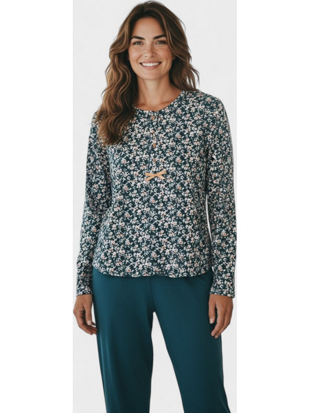 Minerva Collection Forest Blossom Σετ Γυναικείες Πιτζάμες Βαμβακερές Πράσινες CL26131-2