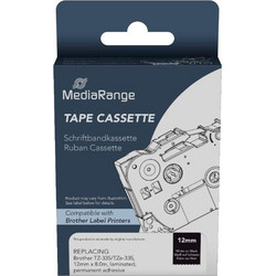 Ετικέτες Γενικής Χρήσης Mediarange (Brother TZ-335/TZe-335, 12mm, 8m, Laminated and Permanent Adhesive, White on Black) Λευκό σε μαύρο φόντο