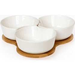 LOTOS Σετ Dip 3τεμ ΜΠΩΛ από πορσελάνη & Δίσκος από Bamboo 22Χ6 - CRYSPO TRIO