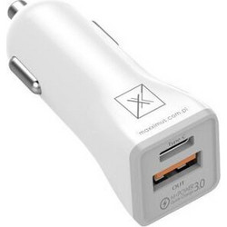 Maxximus Car Charger Mx Kappa 18W PD+QC, USB-A+C + TYPE-C/Lightning Cable 20W Pd WHITE