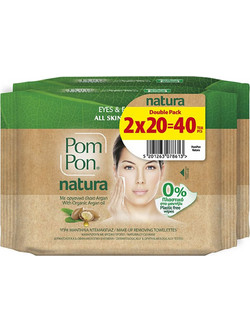 Pom Pon Natura Argan Oil Face & Eyes Μαντηλάκια Ντεμακιγιάζ 2x20τμχ