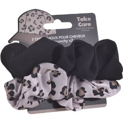 Take Care Scrunchy Μαλλιών Λεοπάρ/Μαύρο 2τμχ