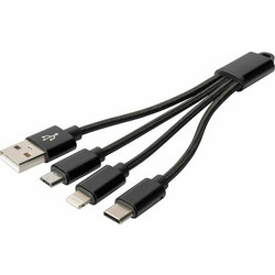 Digitus Keychain USB to Lightning / Type-C / micro USB Cable 2A Μαύρο 0.15m DB-300160-002-S