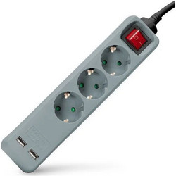 Entac Πολύπριζο Aσφαλείας 3 Θέσεων με USB-A, Διακόπτη και Καλώδιο 1.5m Γκρι ESE1.5G3-1.5-SW-USB-GR