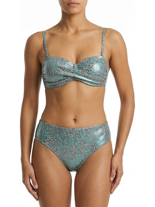Γυναικείο μαγιό στράπλες Push-Up με μπανέλα Metallic Animal Print πράσινο