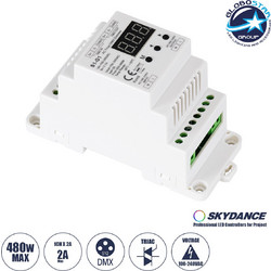GLOBOSTAR(R) 70672 SKYDANCE S1-D1 PHASE TRIAC DIN Rail Dimmer 1CH AC 100-240V 2A 480W Max IP20 - DMX512/RDM + Leading/Trailing Edge - M11.5xΠ4.8xΥ6.7cm