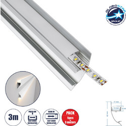 GloboStar(R) SURFACE-PROFILE 70857-3M Προφίλ Αλουμινίου - Βάση & Ψύκτρα Ταινίας LED με Λευκό Γαλακτερό Κάλυμμα - Επιφανειακή Χρήση Δημιουργίας Κρυφού Φωτισμού - Πατητό Κάλυμμα - Ασημί - 3 Μέτρα - Πακέ