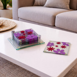 Σουβερ Γυάλινο Τετράγωνο 9x9cm Lumina Coaster σε βάση γιάλινη 6 τεμαχίων Galifas 974291 - Galifas