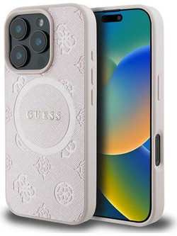 Guess Saffiano Peony Classic Logo MagSafe Back Cover Πλαστικό για iPhone 16 Pro - Ροζ