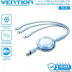 VENTION 3-in-1 USB 2.0 Type-A Male to USB-C Male + USB-C Male + Lightning Male 3.5A Retractable Cable 1.1M Blue (TRJSBE) (VENTRJSBE)